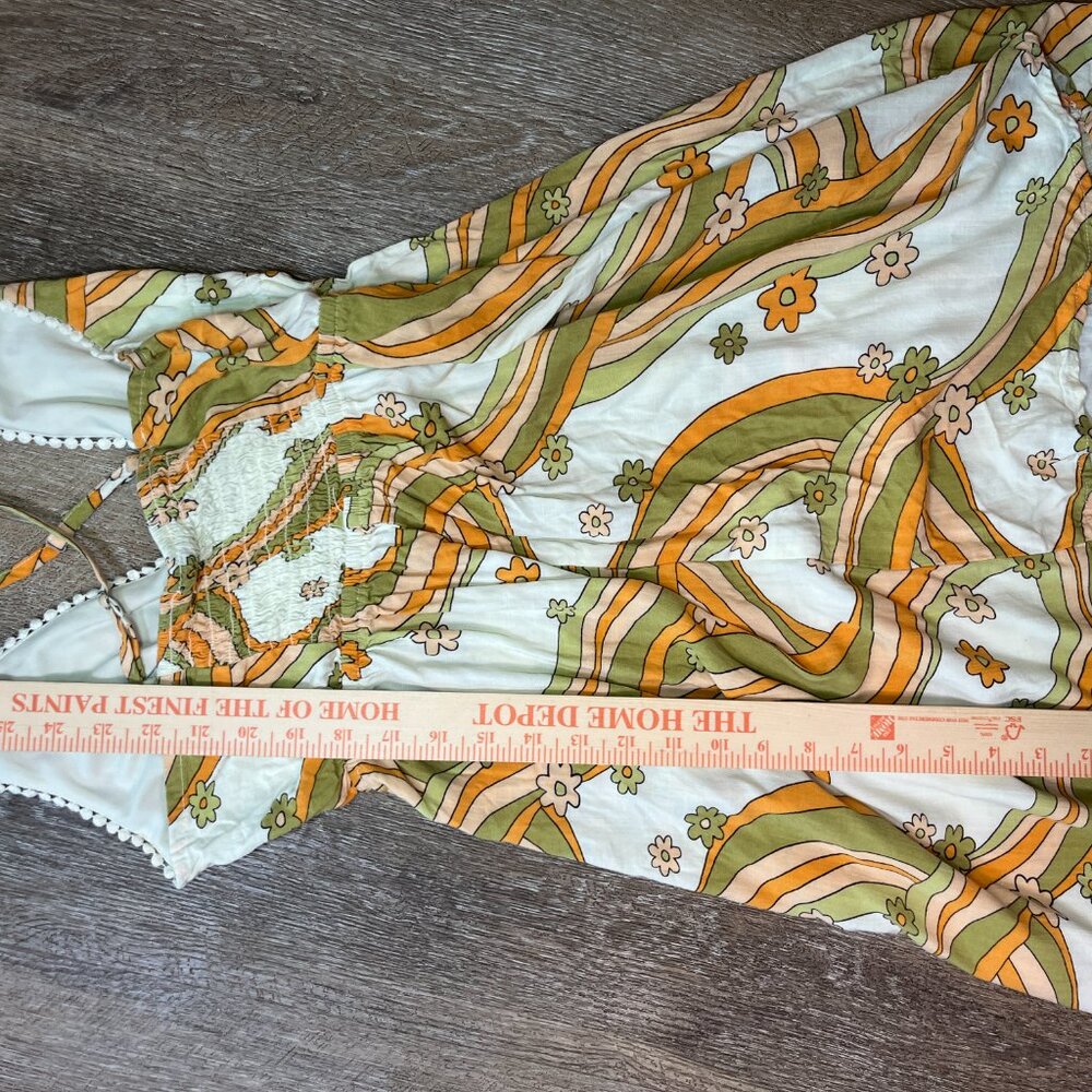 Wild Fable Strappy Mini Dress XS White Green Yellow Retro Floral Boho Summer - Picture 5 of 6